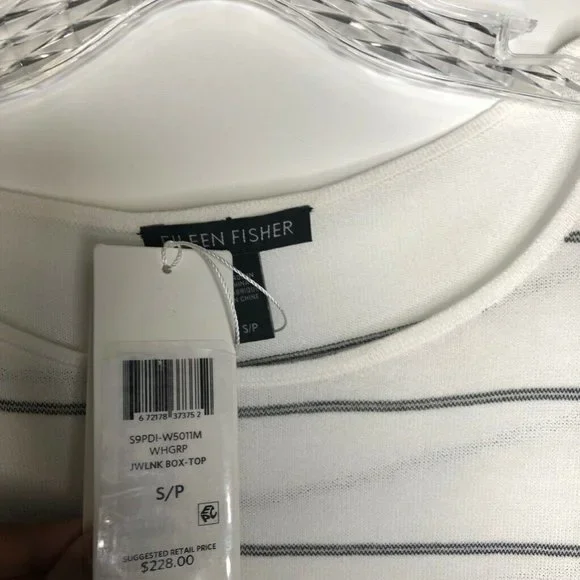 Eileen Fisher Womens Box Top White Stripe Jewel Ne - Picture 3 of 6